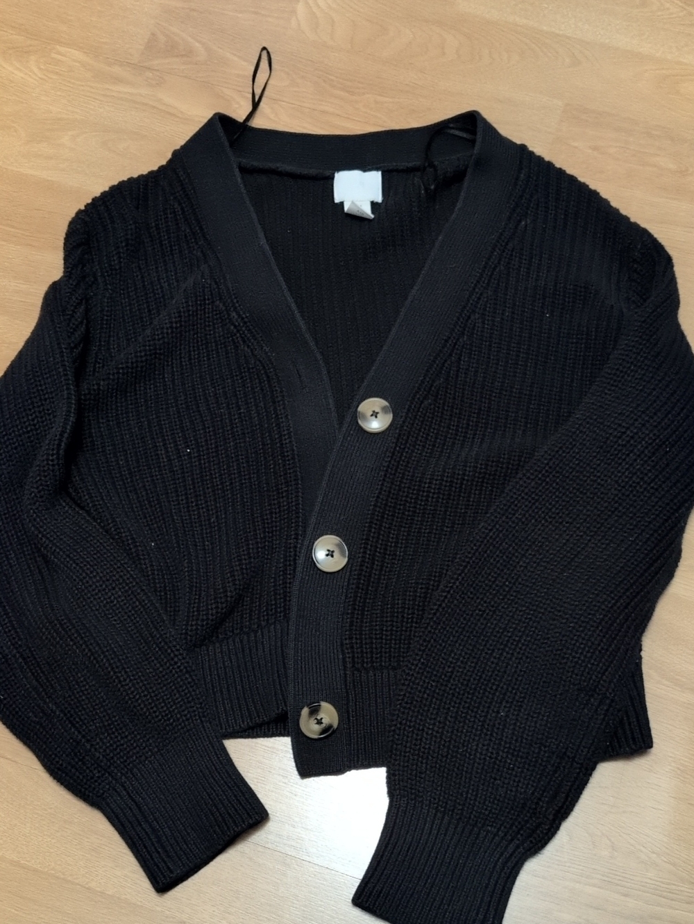 H&M Black Ribbed V-Neck Button Front Cardigan